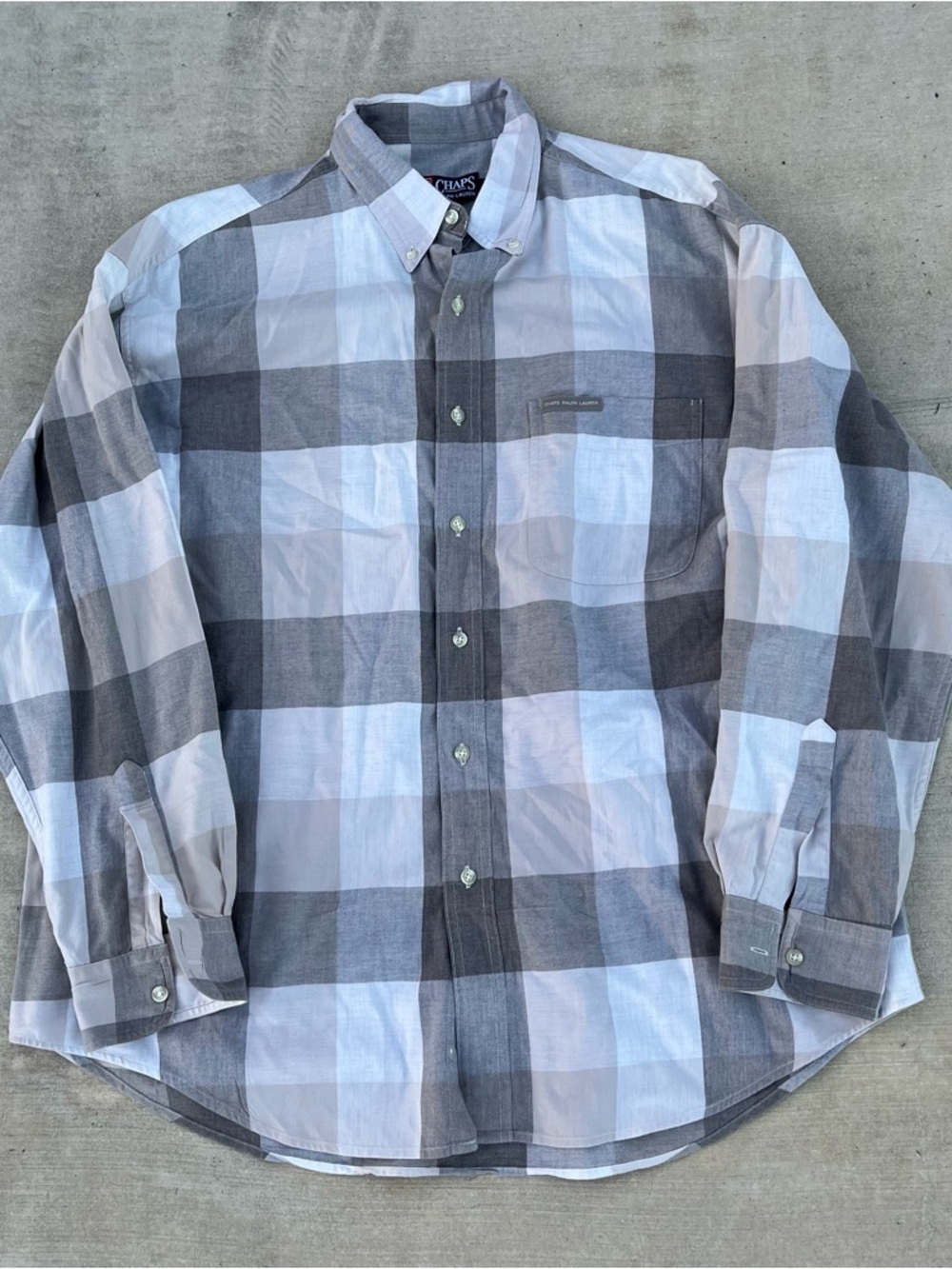 Ralph Lauren Chaps Men's Gray & White Flannel Plaid Button-Down Shirt size XL